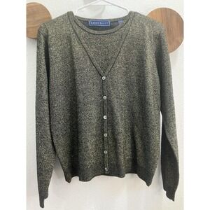 RARE VTG Karen Scott Cardigan Sweater Black &Gold Metallic NYE NIGHT OUT PARTY